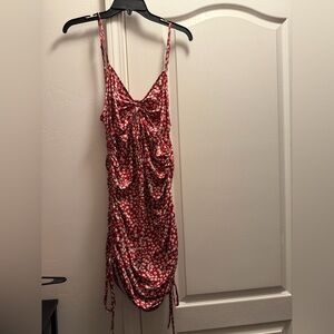 SHEIN Red Floral Ruched Bodycon Dress XL Adjustable Drawstring
